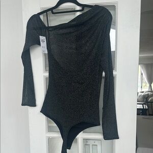 A&F Black metallic Long Sleeve Bodysuit